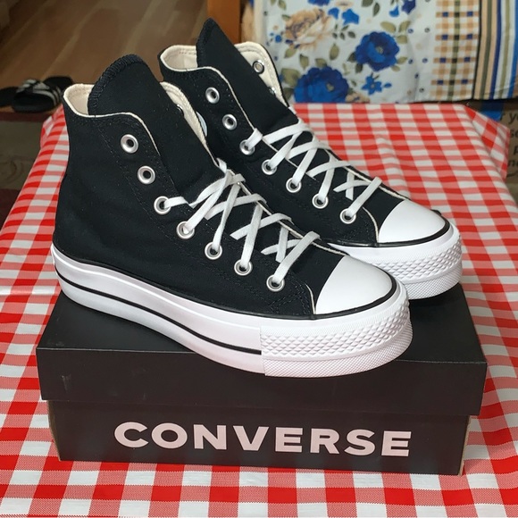 Women CONVERSE Chuck Taylor All Star  CTAS LIFT HI BLACK WHITE 560845F Size 6 - Picture 6 of 16